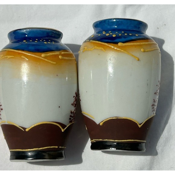 Vintage Made In Occupied Japan Hand Painted‎ Miniature Vase W/Japanese Figure X2 - Picture 3 of 10